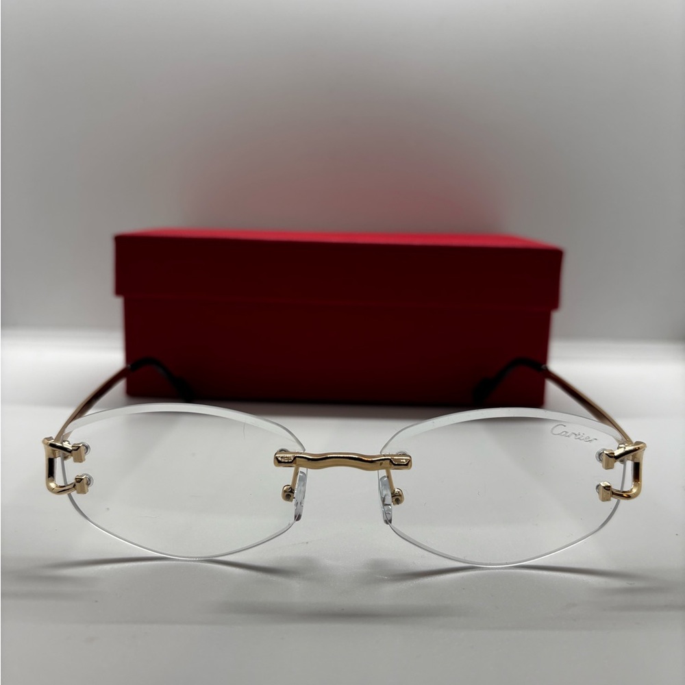 Oval Women's Rimless Eyeglasses in Gold and Clear